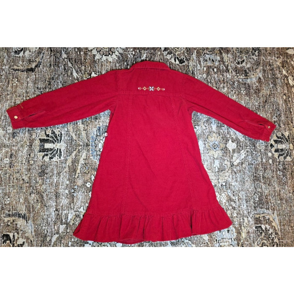 VTG 90’s Oshkosh B’Gosh Red Corduroy Dress Girls Size 5 Western Embroidery - Picture 2 of 7